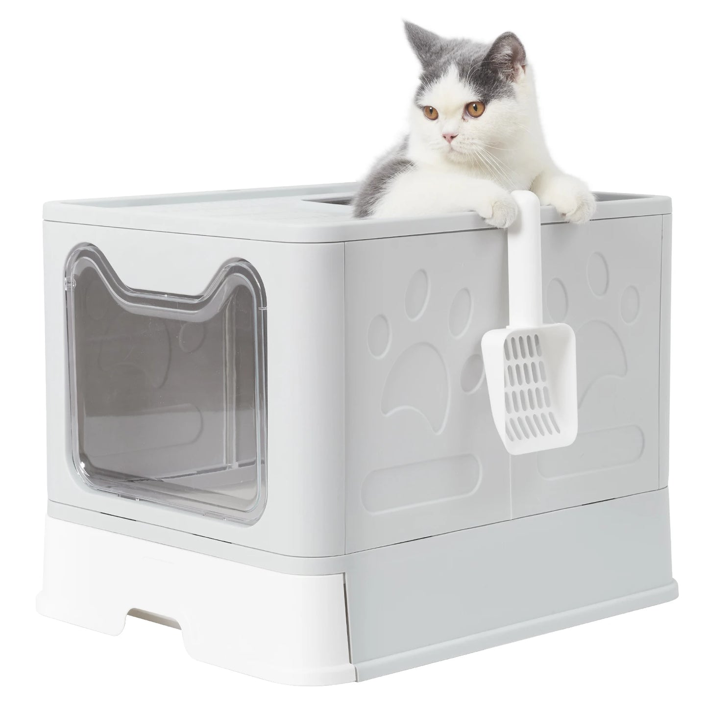Front Entry Top Exit Cat Litter Box with Lid Foldable Large Kitty Litter Boxes
