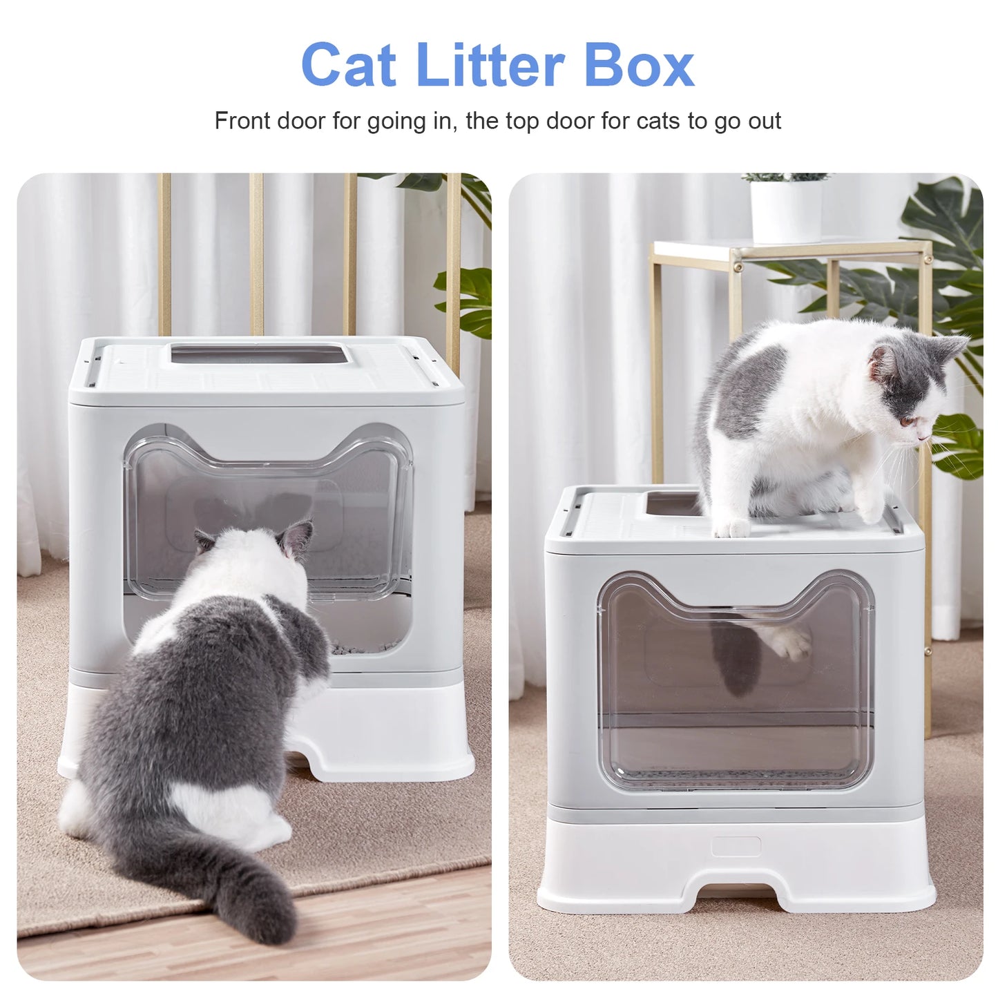 Front Entry Top Exit Cat Litter Box with Lid Foldable Large Kitty Litter Boxes