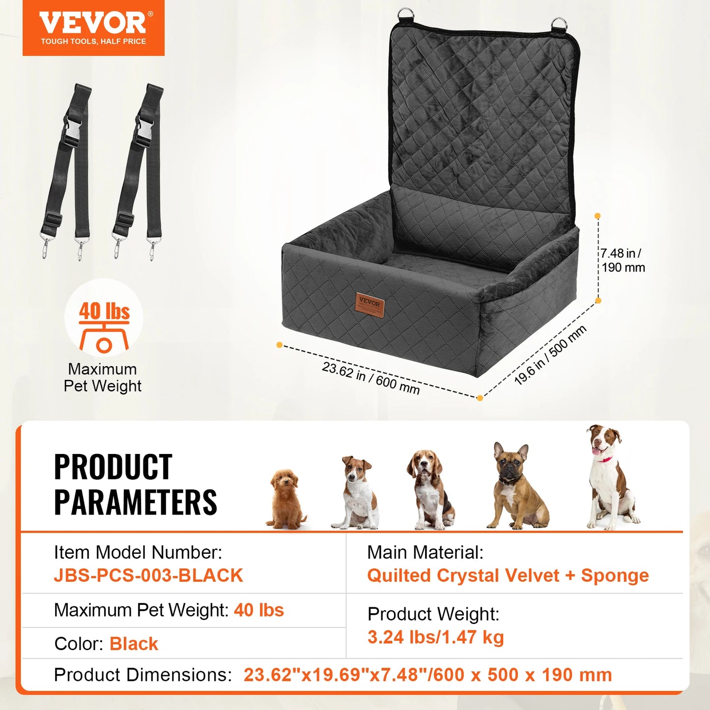 Dog Car Seat Waterproof Dog Booster Seat Pet Car Seat with Clip-On Safety Leash