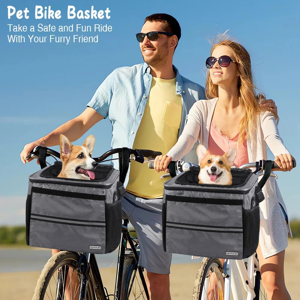 Bike Basket, Expandable Soft Sided Pet Carrier Backpack with 4 Open Doors,