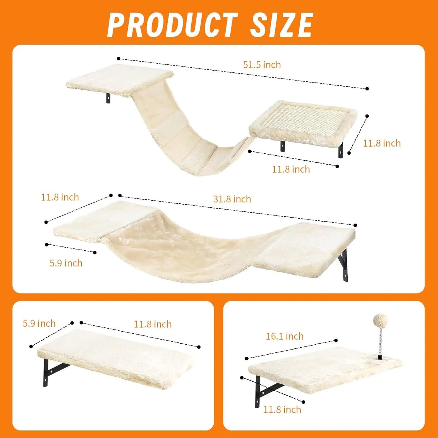 Wall-Mounted Cat Climber Set with Shelves, Perches, Bridge, Hammock & Scratching Board - 7 Pcs Wood Indoor Furniture for Kittens