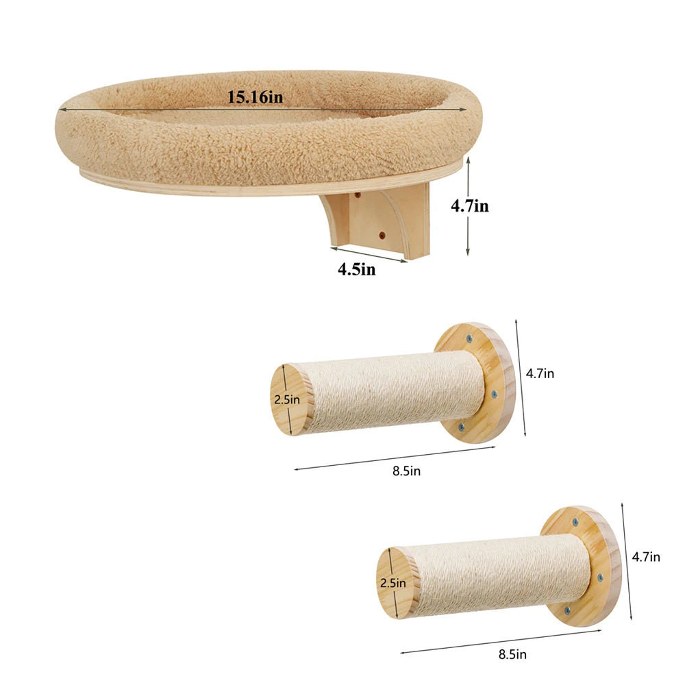 Cat Wall Mounted Solid Wooden Furniture Climbing Ladder and Cat Hammock