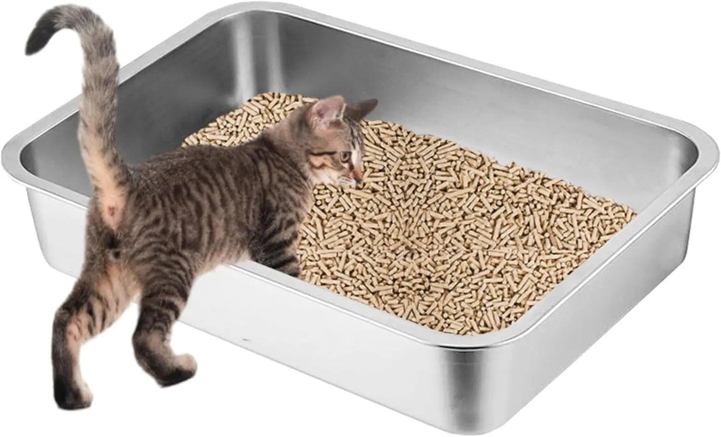 Low Entry Cat Litter Box, Stainless Steel for Small Cats, Guinea Pigs, Puppies, Hamsters