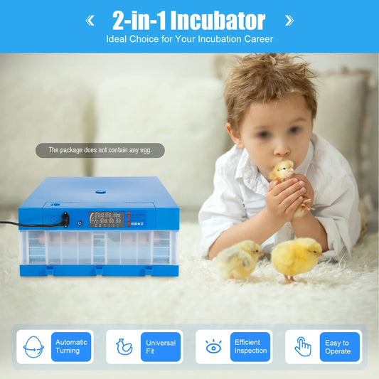 2-in-1 48 Egg Incubator with Temperature Display, Automatic Egg Turner, for Hatching Chickens