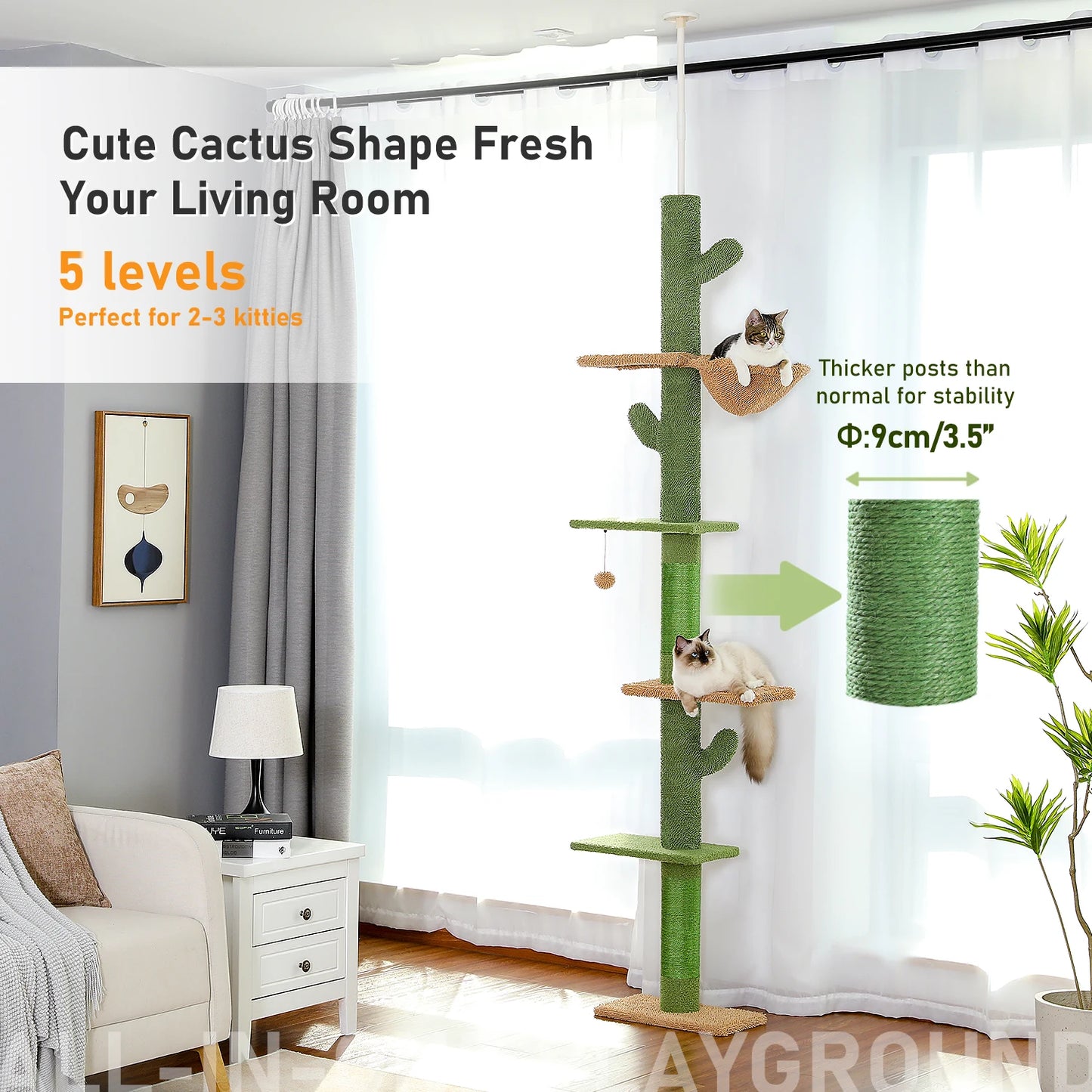 Cat Tree 5-Tier Floor to Ceiling Tall Climbing Tree