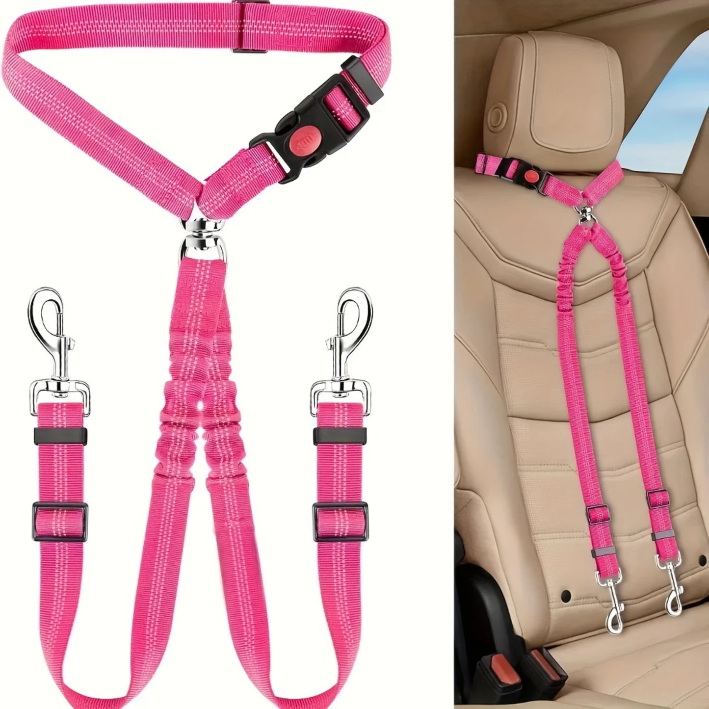 Car Seatbelt - Nylon Safety Harness For 2 Pets