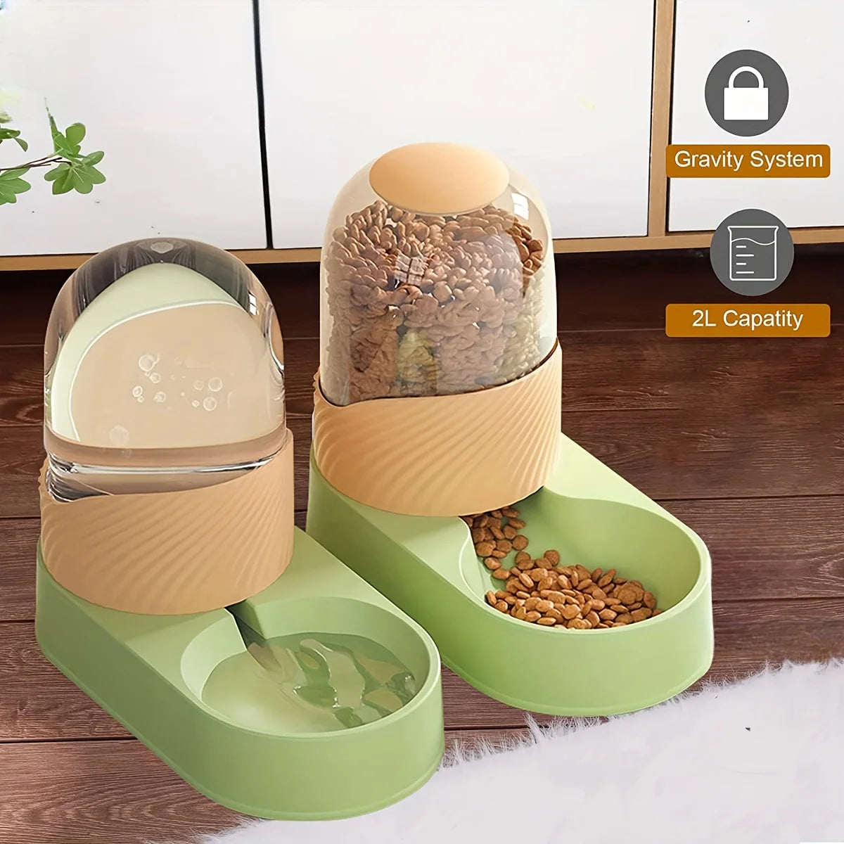 2-in-1 Automatic Cat Feeder & Water Dispenser, Anti-Slip Slow-Fall Food Bowl,