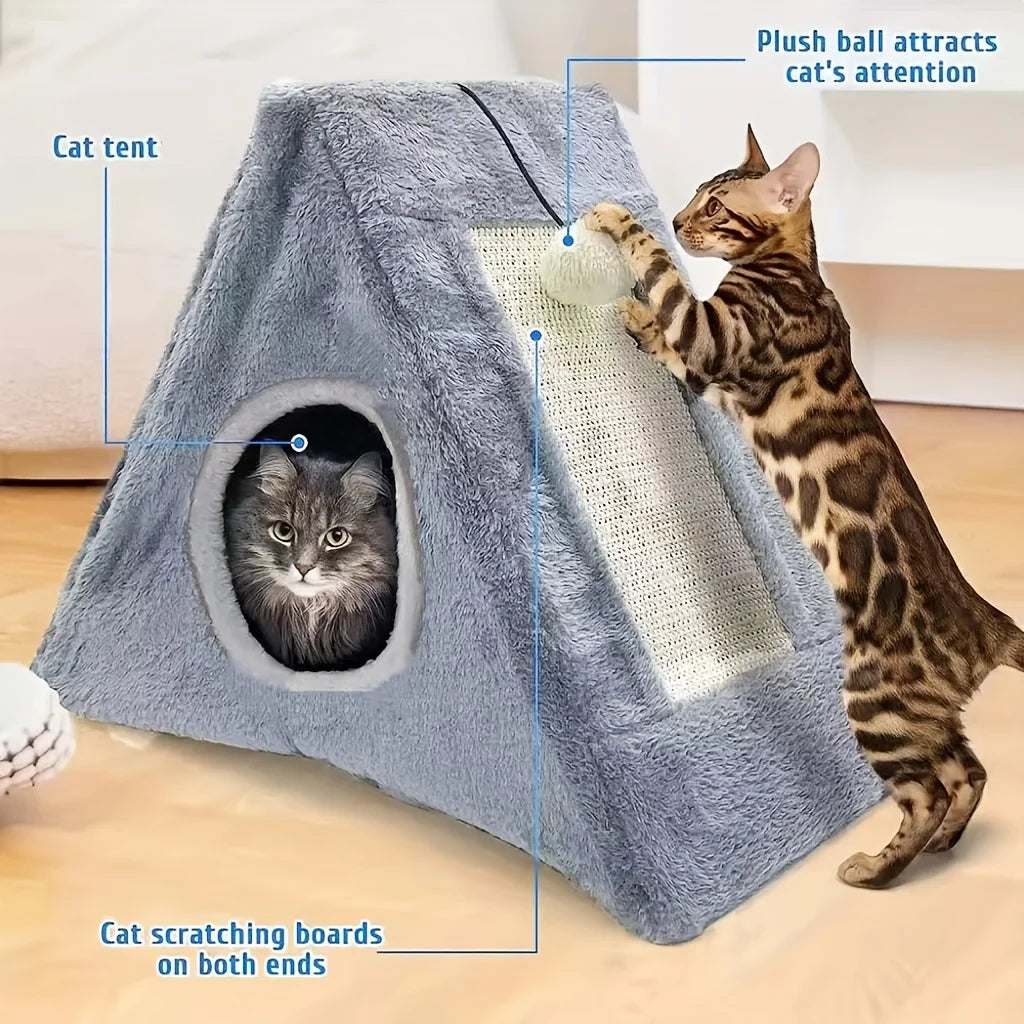 Pet bed for cats with scratching board