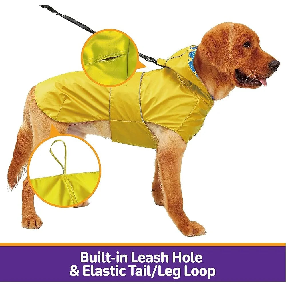 Reversible Waterproof Dog Raincoat Adjustable Slicker Poncho with Leash Hole