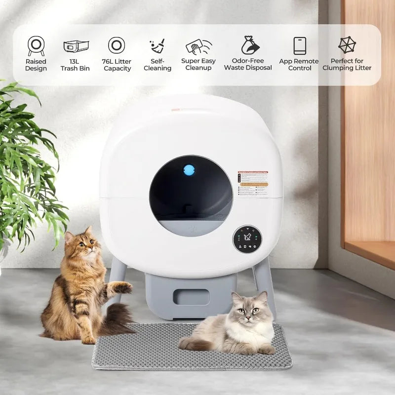 Extra Large Automatic Litter Box Self Cleaning for Multiple Cats, Odor-Free, App-Controlled,