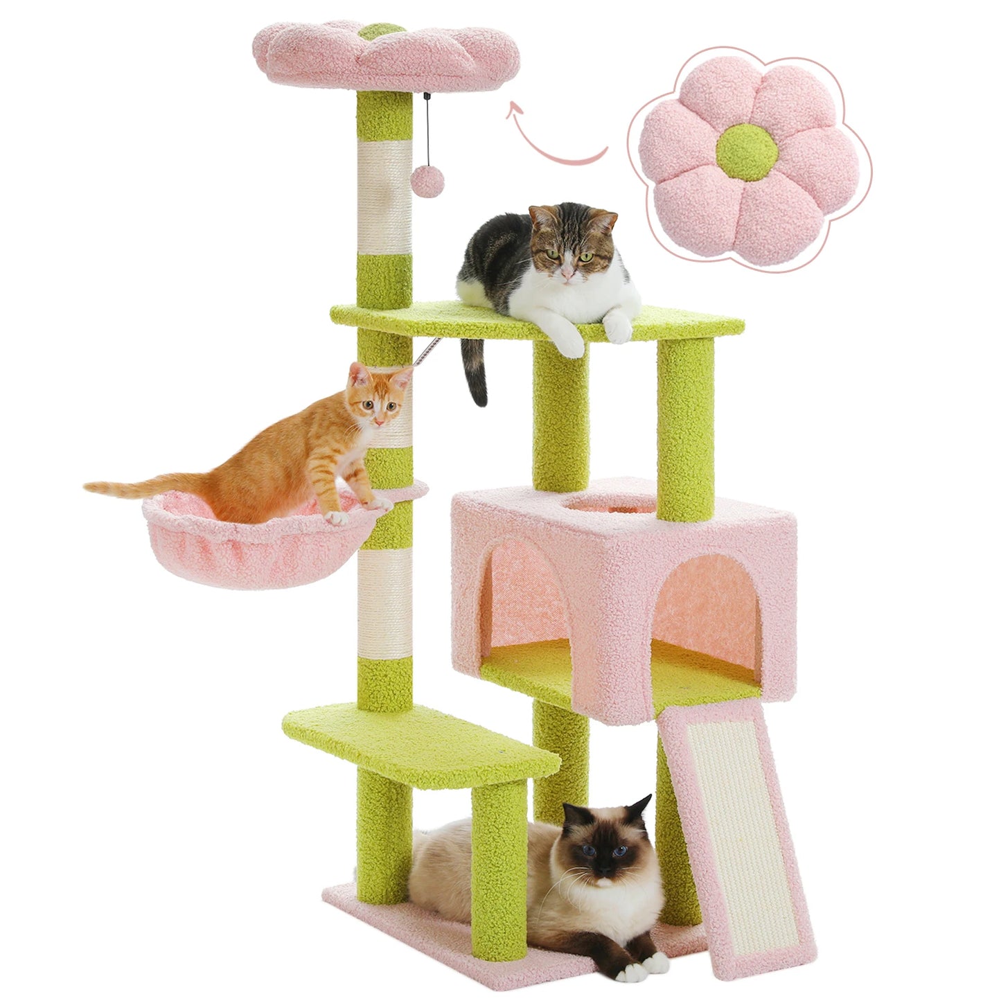 Flower Cat Tower with Sisal Covered Scratching Posts Cute Cat Condo for Indoor Small Medium Cats Top Perch