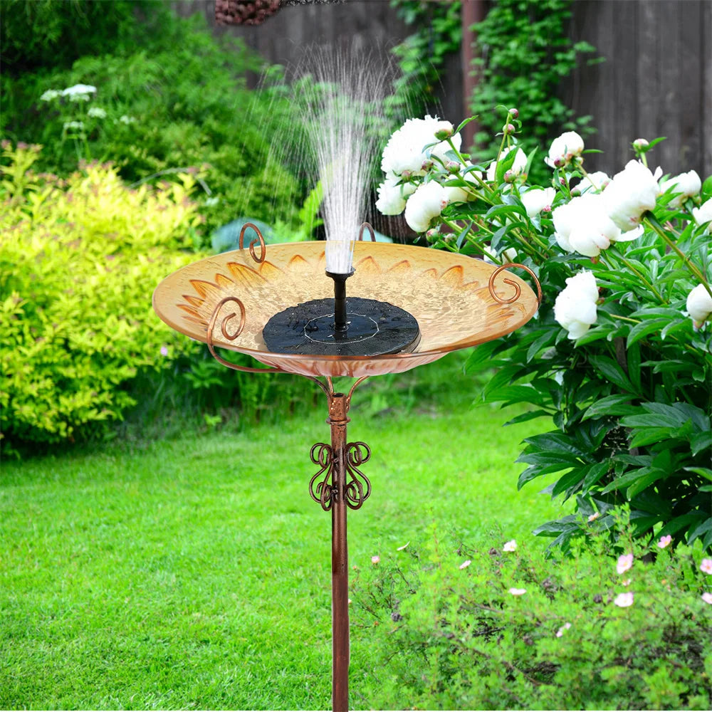 Glass Bird Bath Garden Outdoor Birdbath Birdfeeder with Metal Stake
