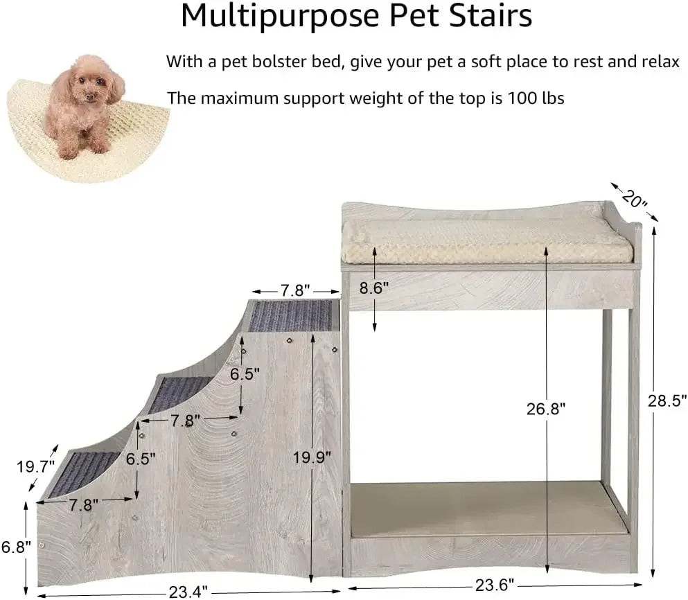 Pet Bunk Bed with Removable Step for Dogs and Cats,