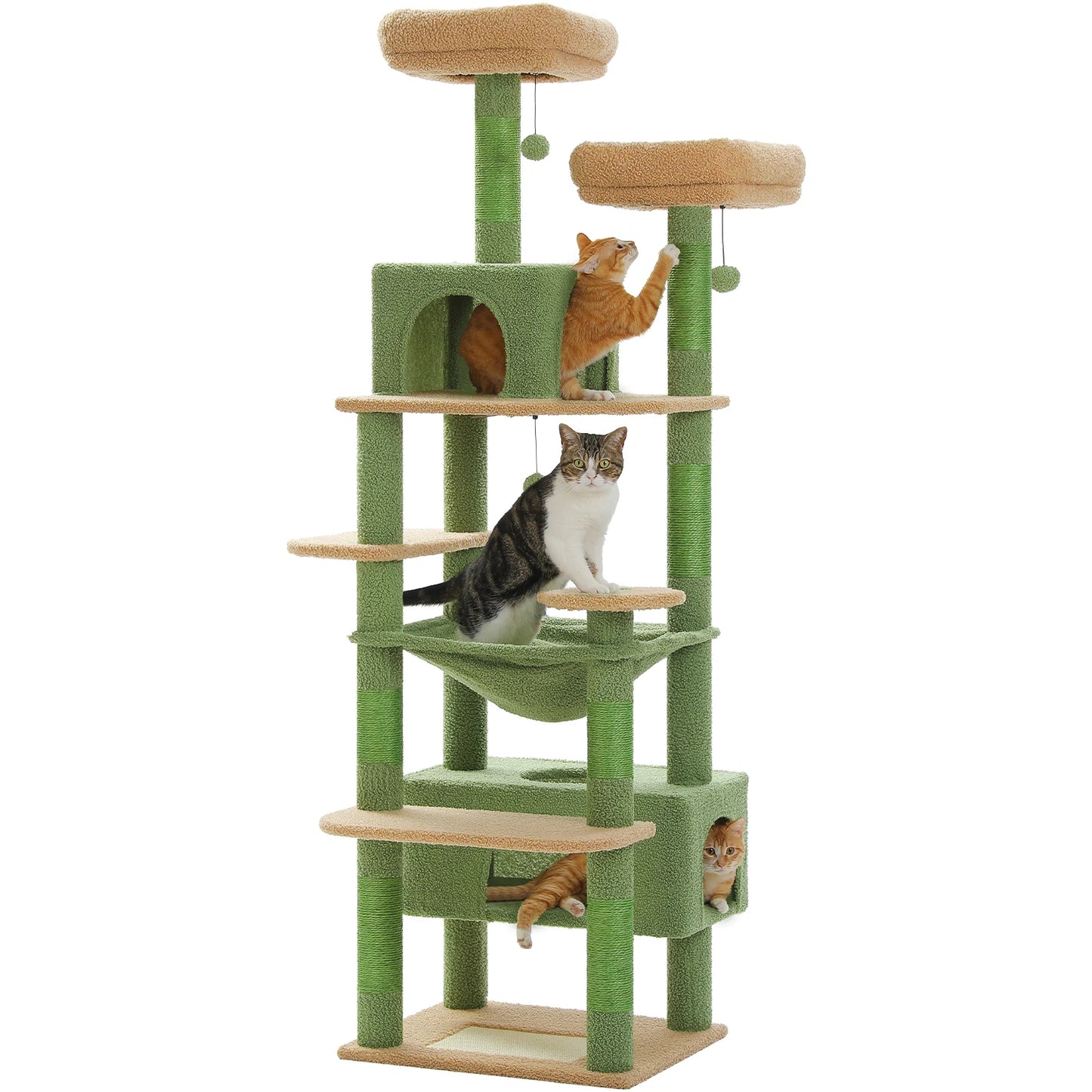Multi-Level Cat Tree Tower with Scratching Posts&Board, Hammock, Cat Condo,