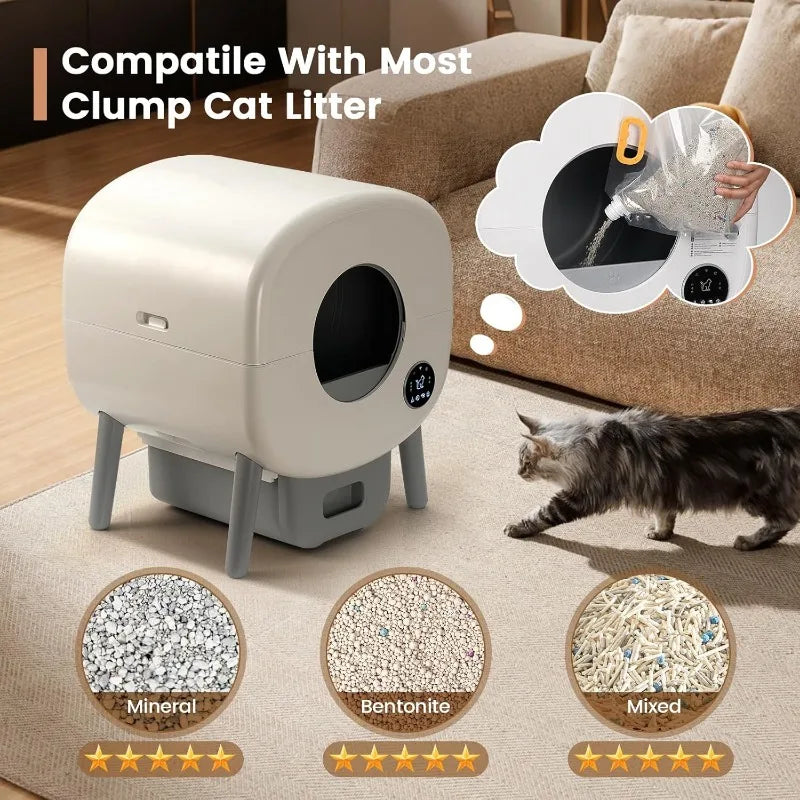 Extra Large Automatic Litter Box Self Cleaning for Multiple Cats, Odor-Free, App-Controlled,