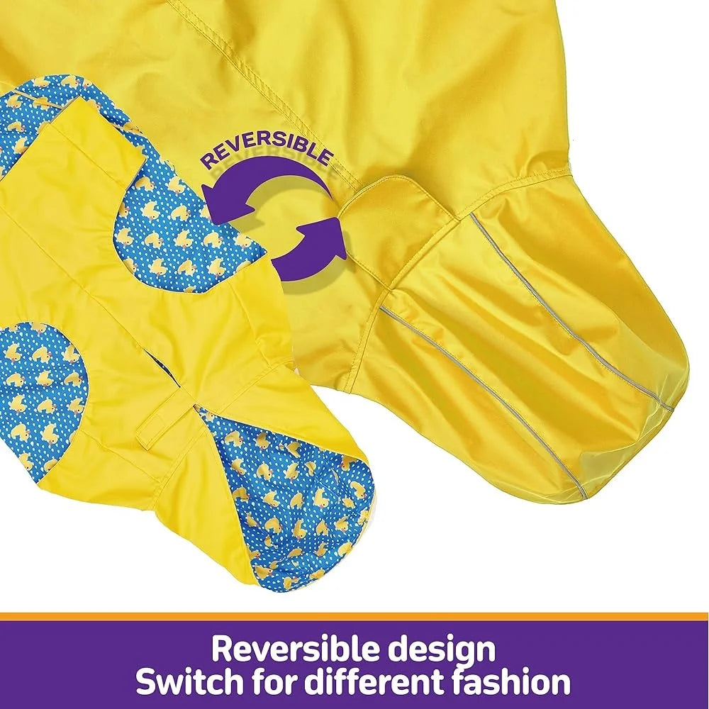 Reversible Waterproof Dog Raincoat Adjustable Slicker Poncho with Leash Hole