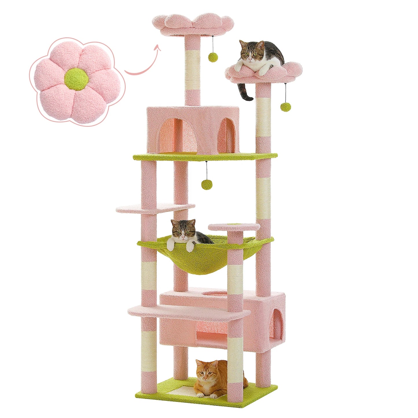 Multi-Level Cat Tree Tower with Scratching Posts&Board, Hammock, Cat Condo,