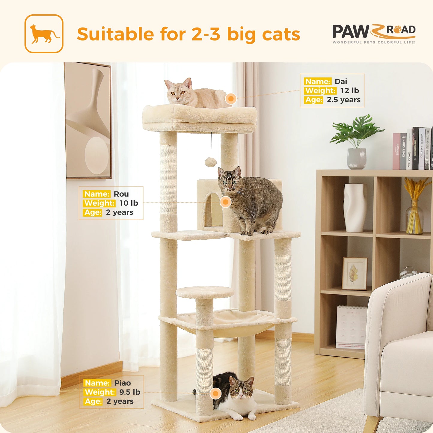 Cat Tree for Large Cats with Hammock