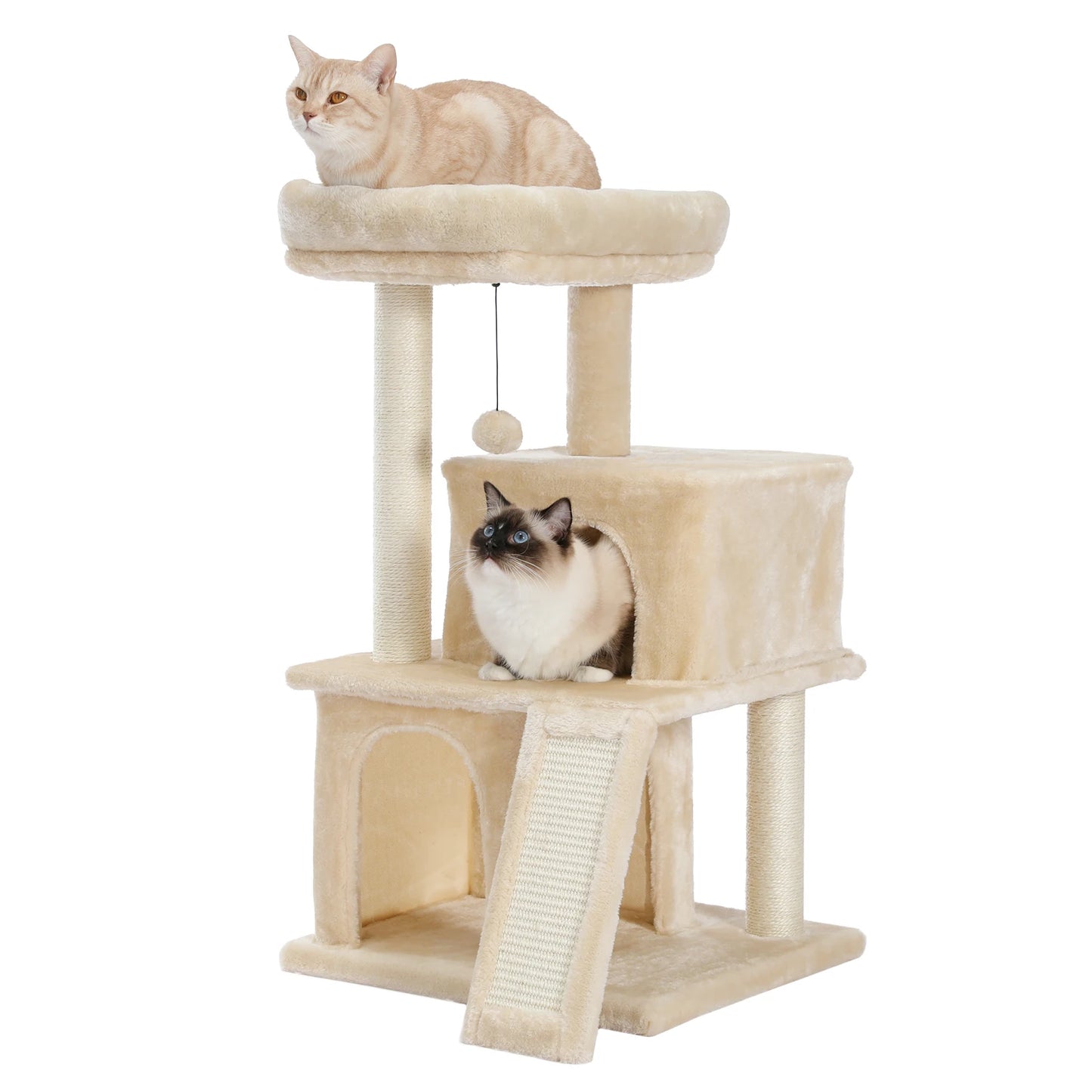 Multi-level Cat Tree with Spacious Perch,Double Condos,Fully Wrapped Scratching Sisal Post