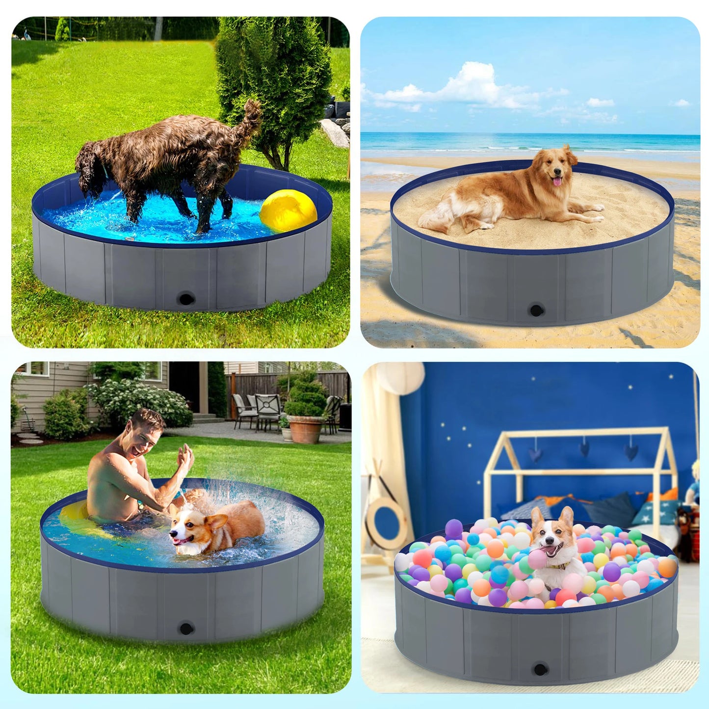 Portable Dog Pool, Foldable Pet Swimming Tub, Anti-Slip Collapsible Pet Bathtub, Hard Plastic Bath Pool for Pets