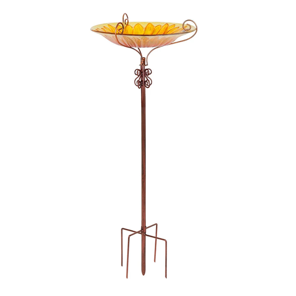Glass Bird Bath Garden Outdoor Birdbath Birdfeeder with Metal Stake