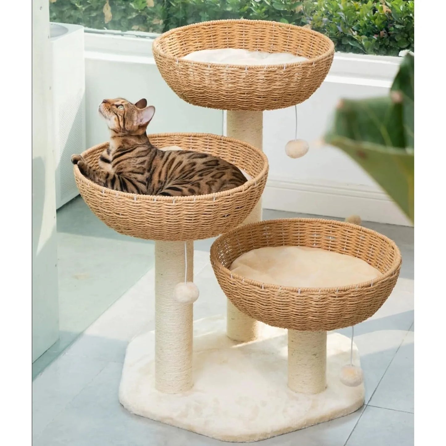 3 Handwoven Large Nt Baskets Bed, Window Perch for Large Cats to 20LBS