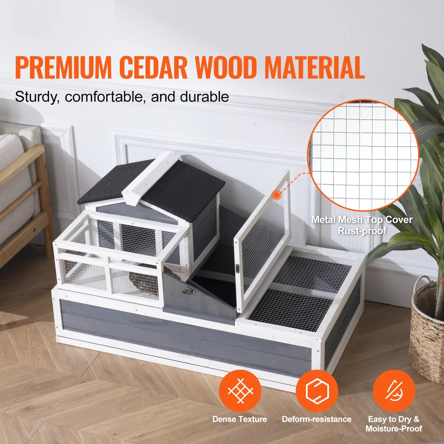 Wooden Tortoise House with Adjustable Lamp Holder Reptile Enclosure