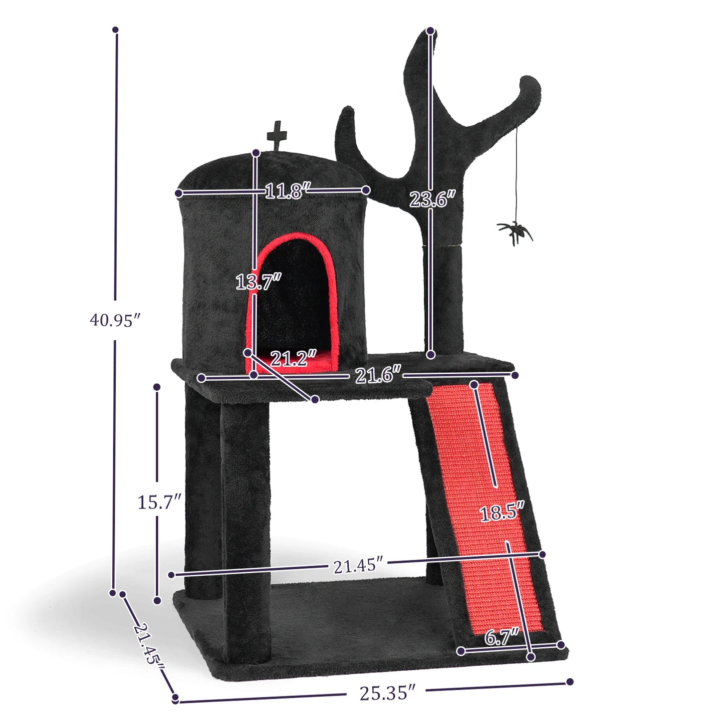 Halloween Cat Tower Tree with Spacious Cat Condo, Brach Shaped Scratching Post, Scratching Ladder