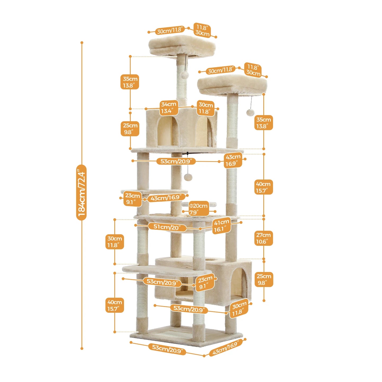 Multi-Level Cat Tree Tower with Scratching Posts&Board, Hammock, Cat Condo,
