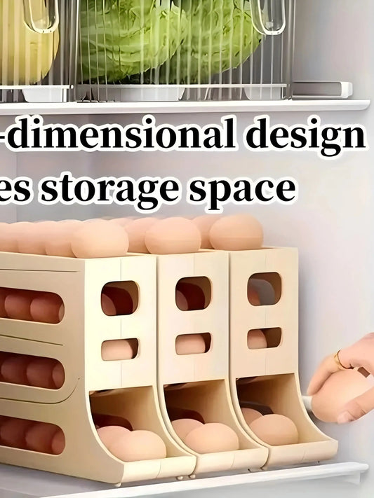 4 Tiers Egg Holder for Fridge, Automatic Egg Rolling Rack,