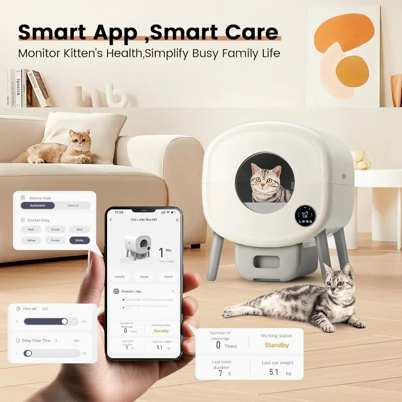 Extra Large Automatic Litter Box Self Cleaning for Multiple Cats, Odor-Free, App-Controlled,