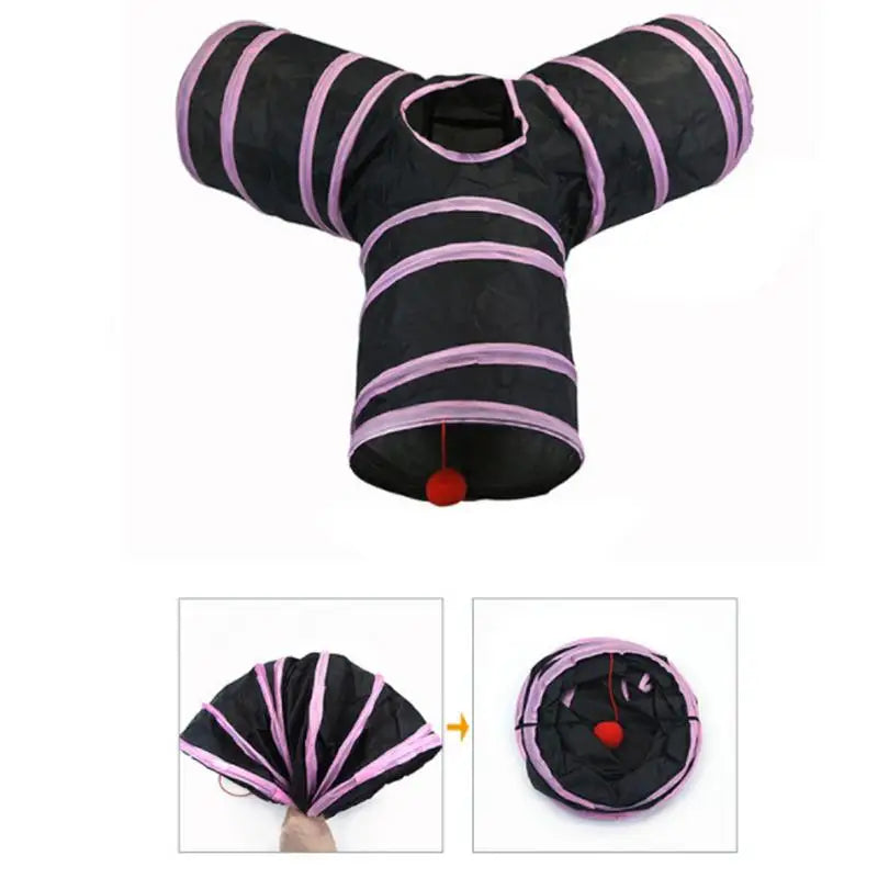 Cat Play Tunnel 3-Way Folding Tunnel Pet Interactive Toy for Kitten Puppy Rabbit