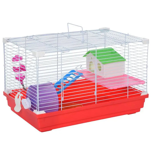 2-Story Hamster Cage w/ Exercise Wheel, Water Bottle, Dish, & Rat House