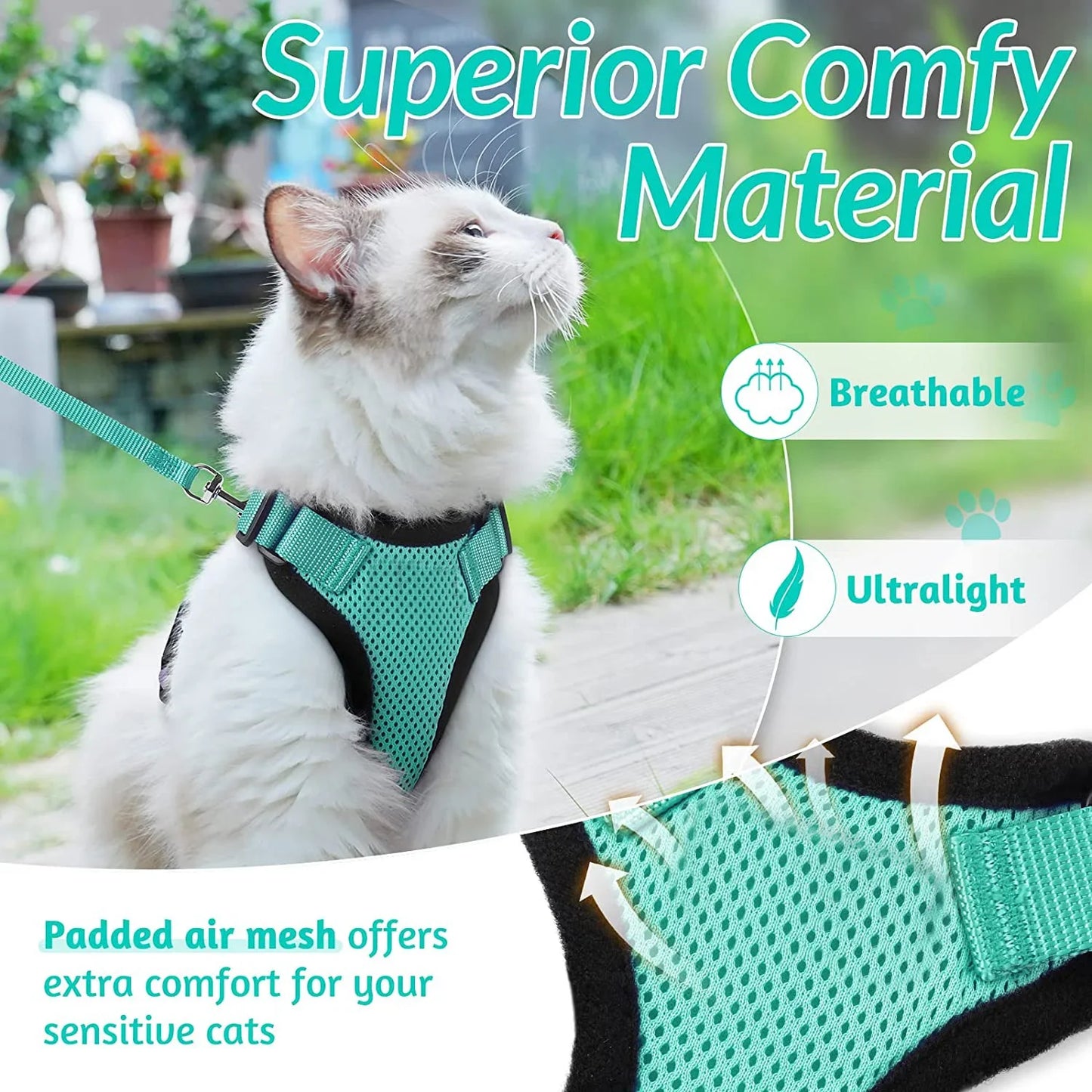 Cat Harness and Leash for Walking, Escape Proof Soft Adjustable Vest Harnesses for Cats