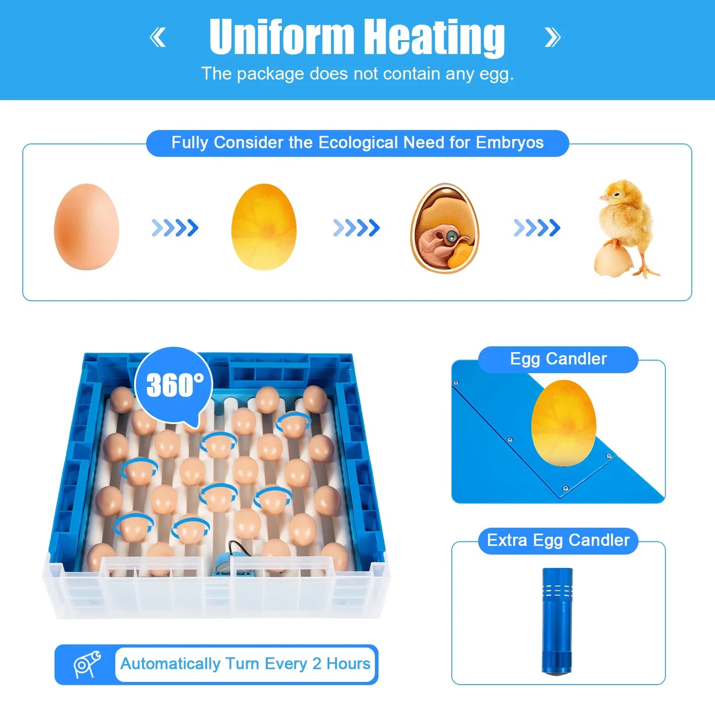 2-in-1 48 Egg Incubator with Temperature Display, Automatic Egg Turner, for Hatching Chickens
