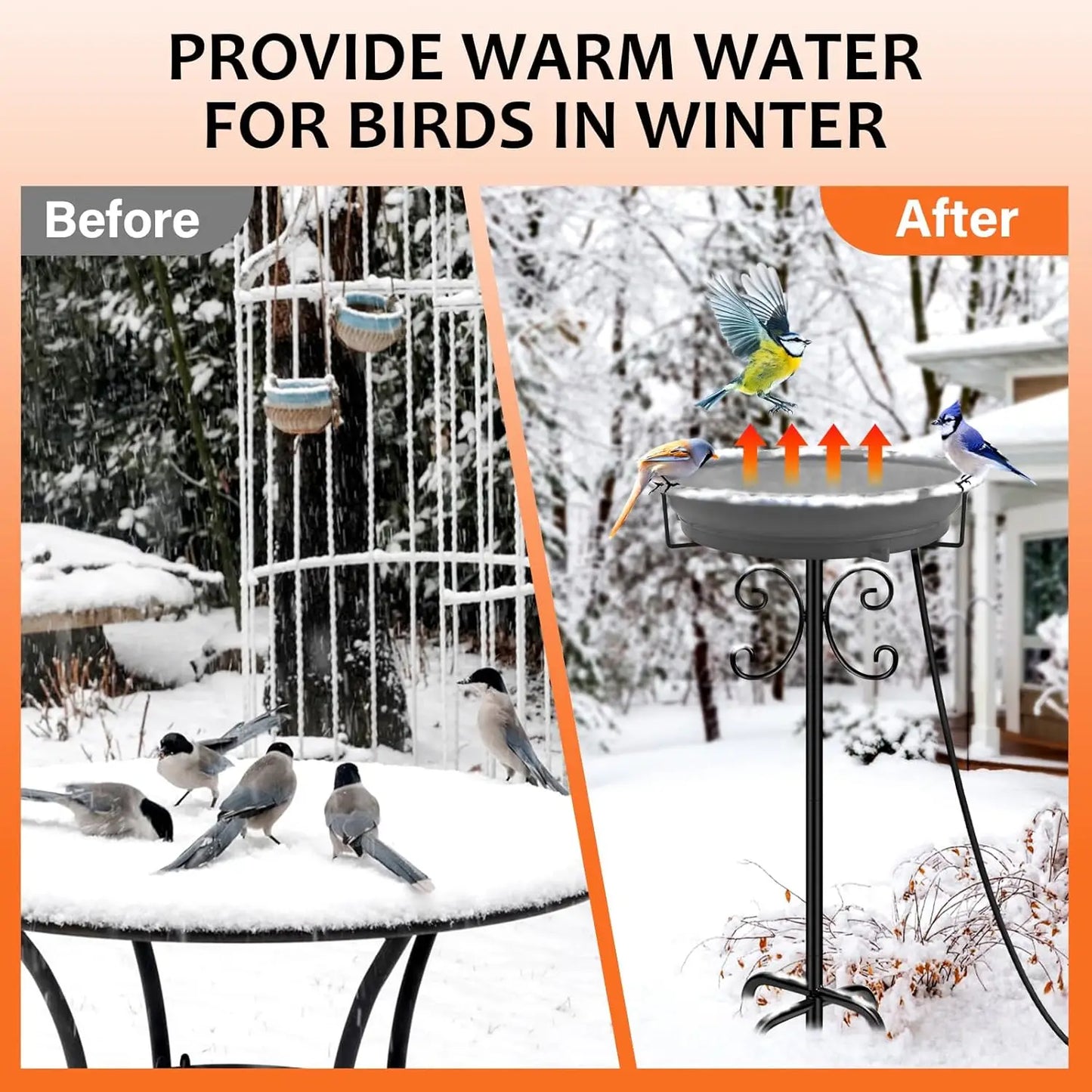 100W Heated Bird Bath with Thermostat Control, 5-Prong Metal Base for Winter Outdoor Garden Patio Yard (Grey)