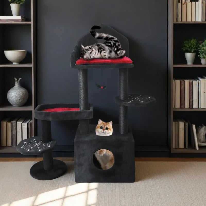 Black Gothic Cat Tree Heavy Cat Furniture with Indoor Multiple Cats hammock Gothic Pet Playground
