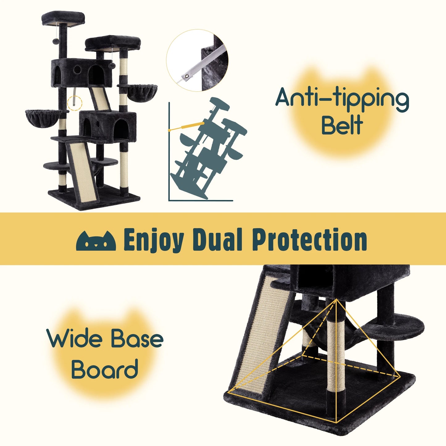 Multi-Level Large Cat Tree Tower/Cozy Plush Cat Perches/Cat Condo with Baskets/Sisal Scratching Post