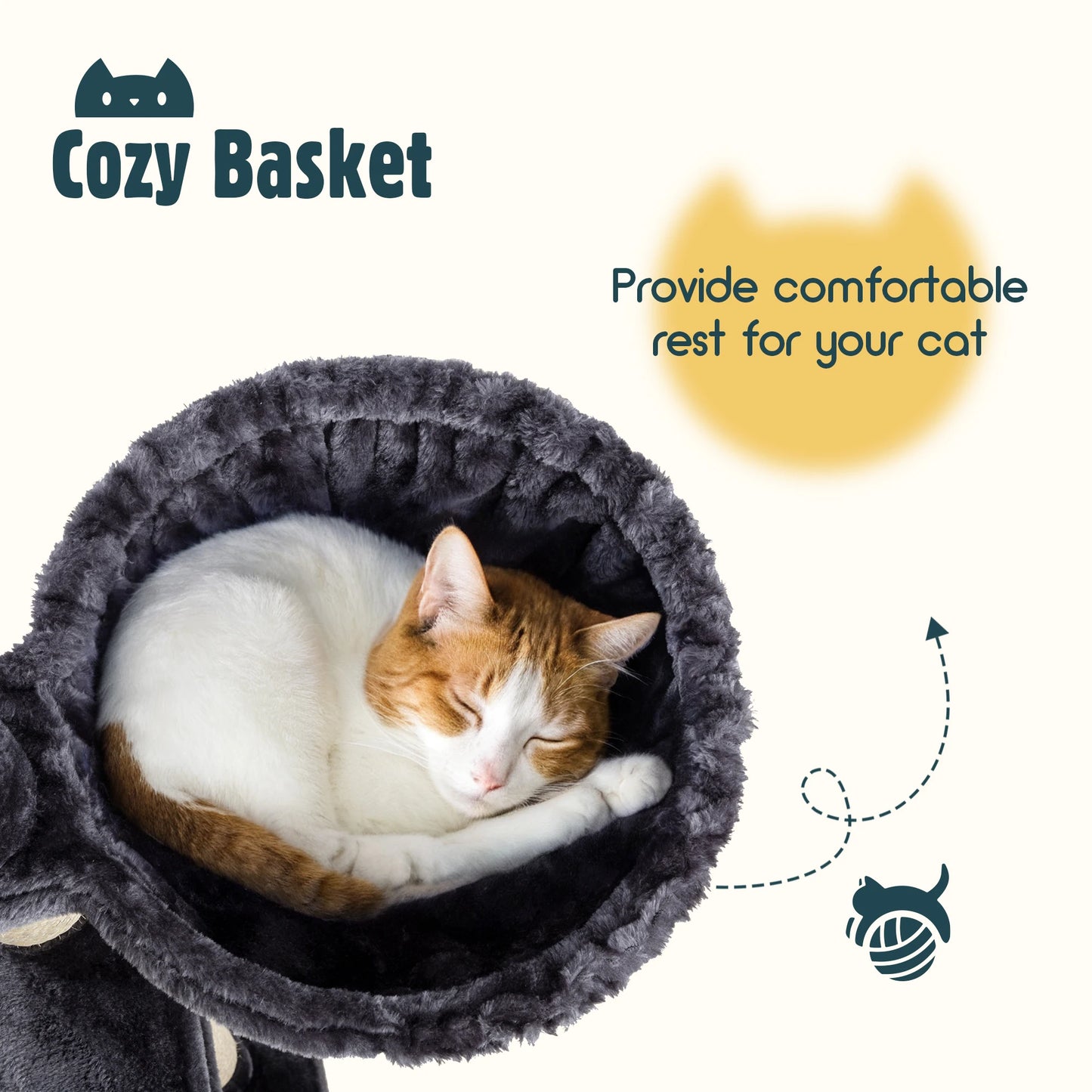 Multi-Level Large Cat Tree Tower/Cozy Plush Cat Perches/Cat Condo with Baskets/Sisal Scratching Post