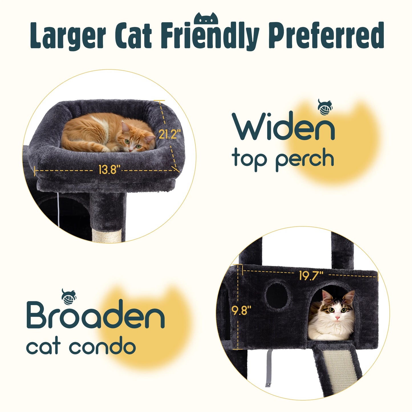 Multi-Level Large Cat Tree Tower/Cozy Plush Cat Perches/Cat Condo with Baskets/Sisal Scratching Post