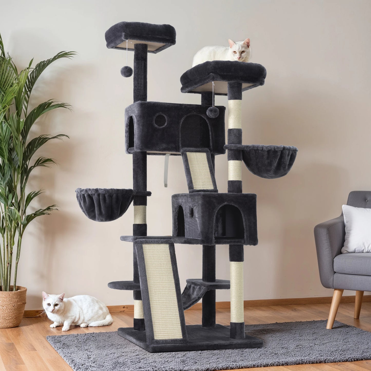 Multi-Level Large Cat Tree Tower/Cozy Plush Cat Perches/Cat Condo with Baskets/Sisal Scratching Post