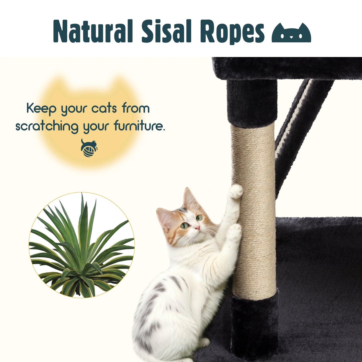 Multi-Level Large Cat Tree Tower/Cozy Plush Cat Perches/Cat Condo with Baskets/Sisal Scratching Post