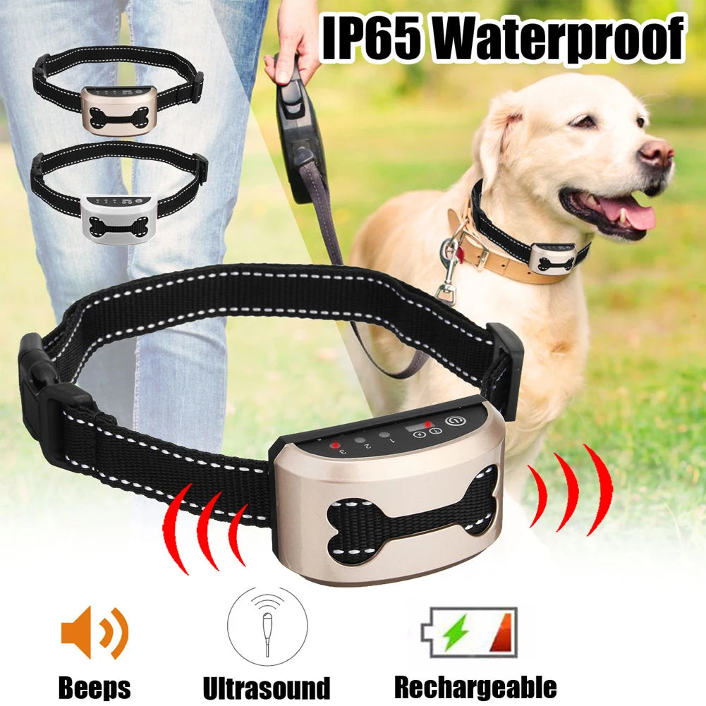 Waterproof  Humane Bark Collar Stop Dog Barking Rechargeable Shock Safe USB Electric Ultrasonic