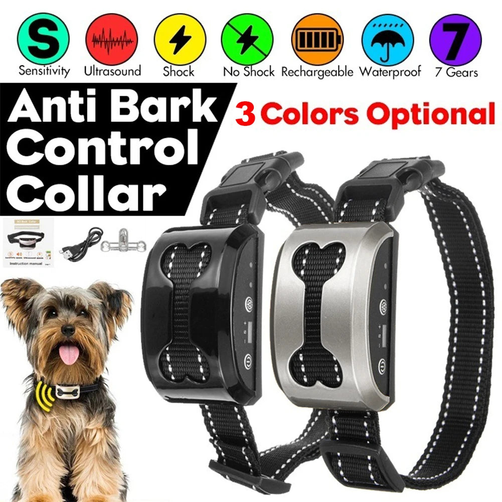 Waterproof  Humane Bark Collar Stop Dog Barking Rechargeable Shock Safe USB Electric Ultrasonic