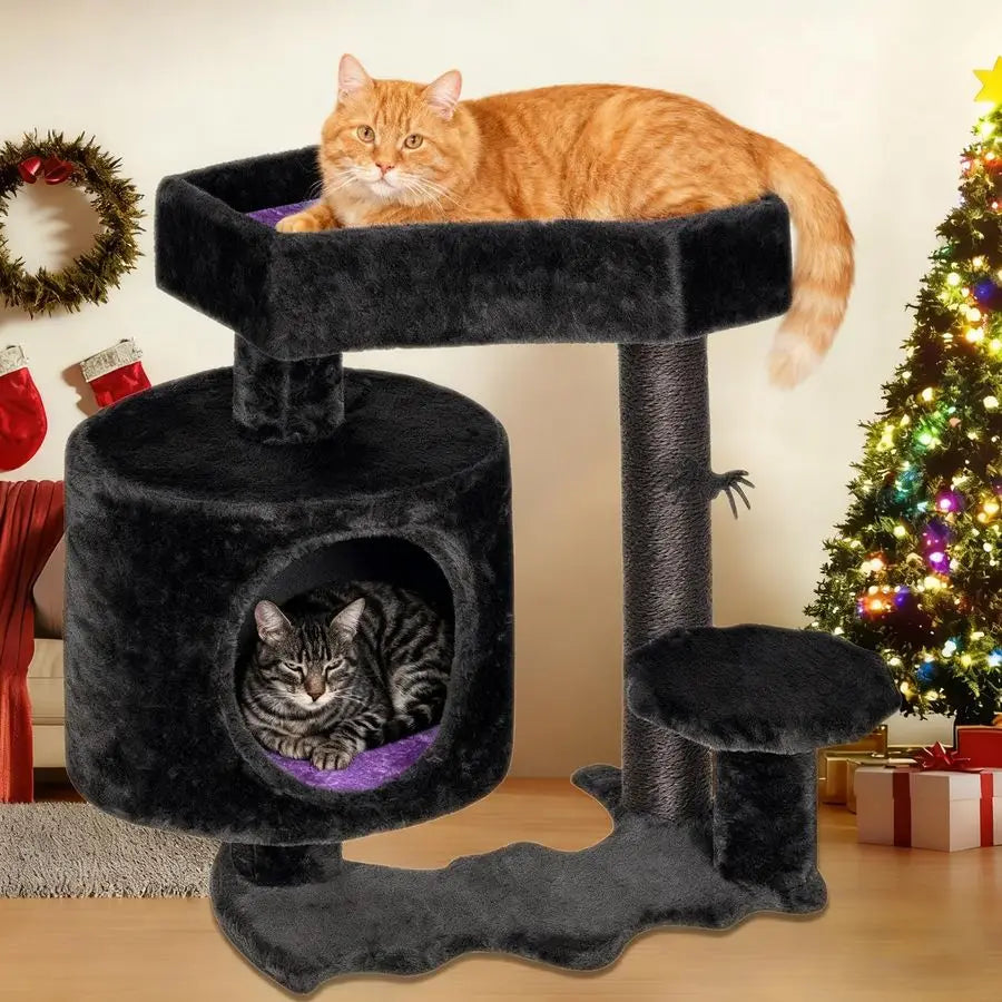 Gothic Cat Tree with Coffin Bed, Cat House with Scratching Posts,