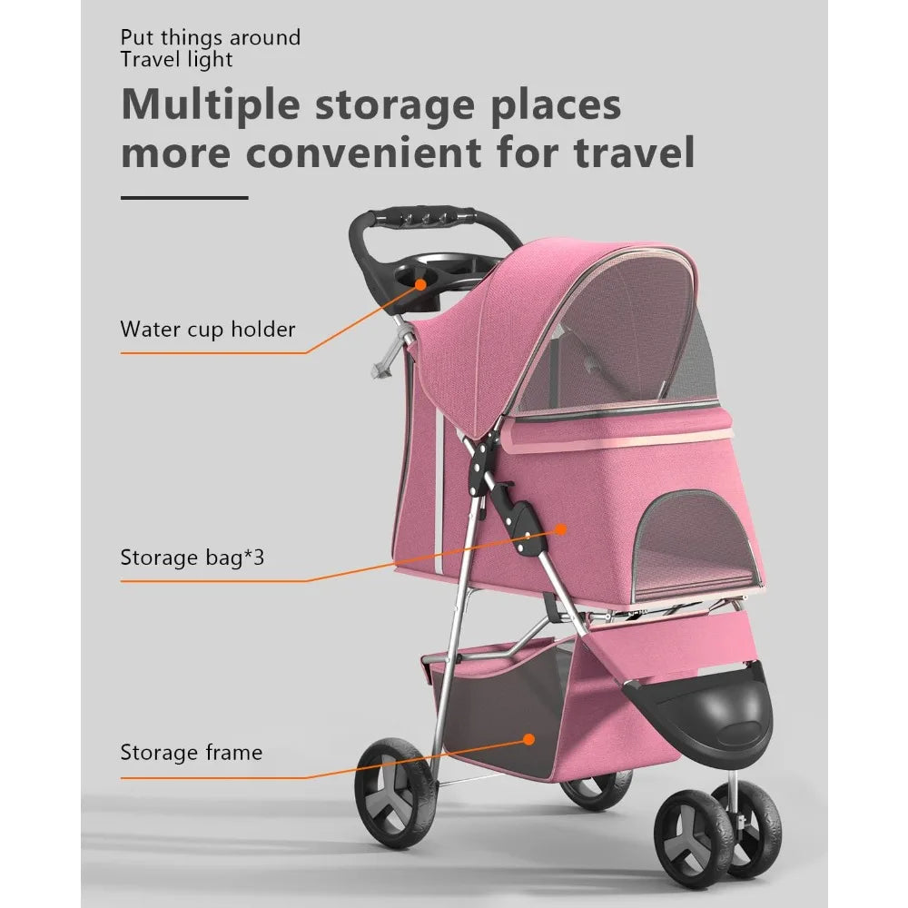 Pet Stroller for Small/Medium Pets, Portable Travel Foldable Carrier Jogger for Dog Cat Puppy Kitty,