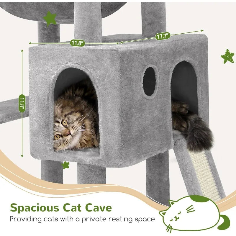 Sturdy Cat Furniture with Sisal Scratching Posts & Condo, for Big Adult Cats