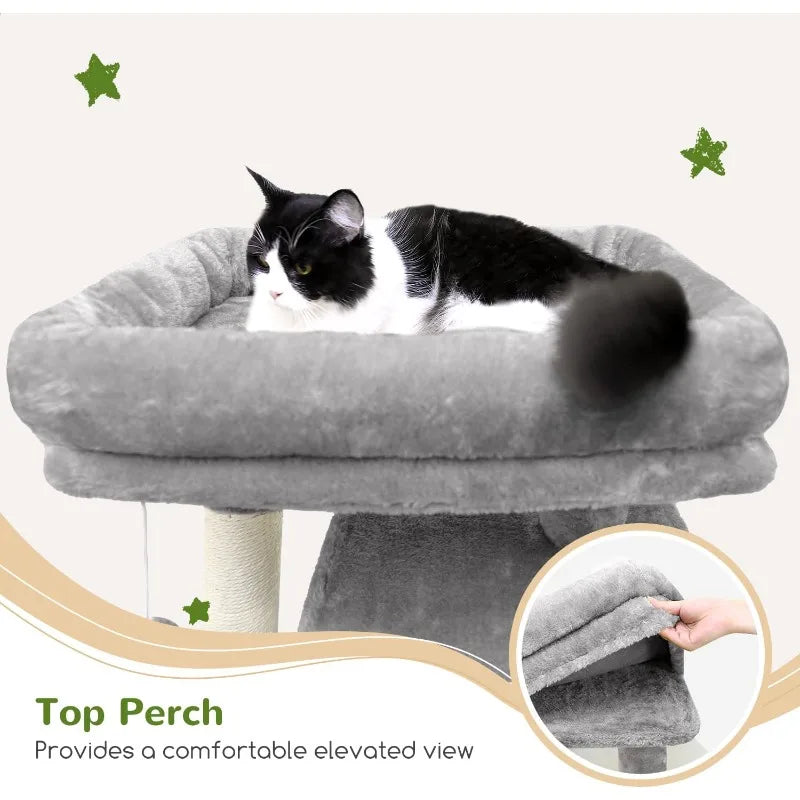 Sturdy Cat Furniture with Sisal Scratching Posts & Condo, for Big Adult Cats