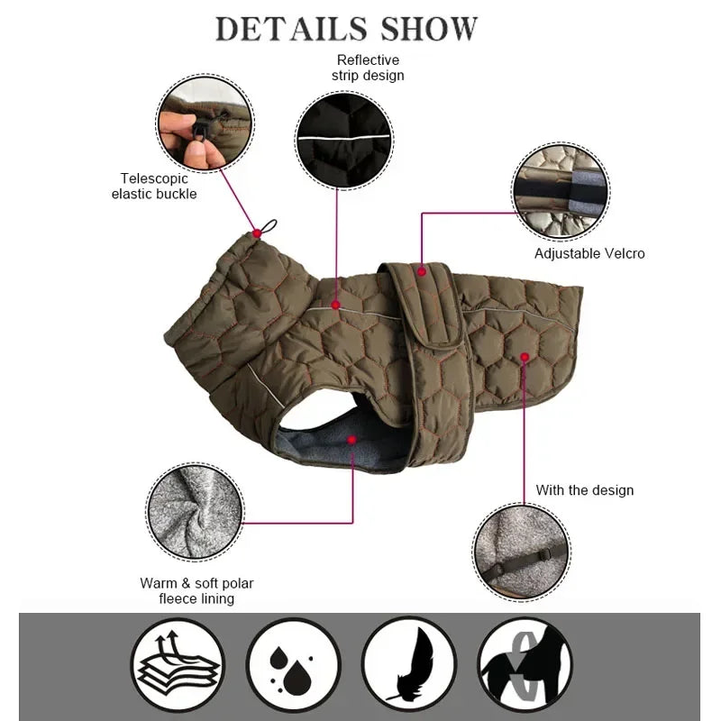 Winter Warm Dog Clothes Thick Reflective Snowsuit Pet Dog Down Jacket for Large Breed Dogs