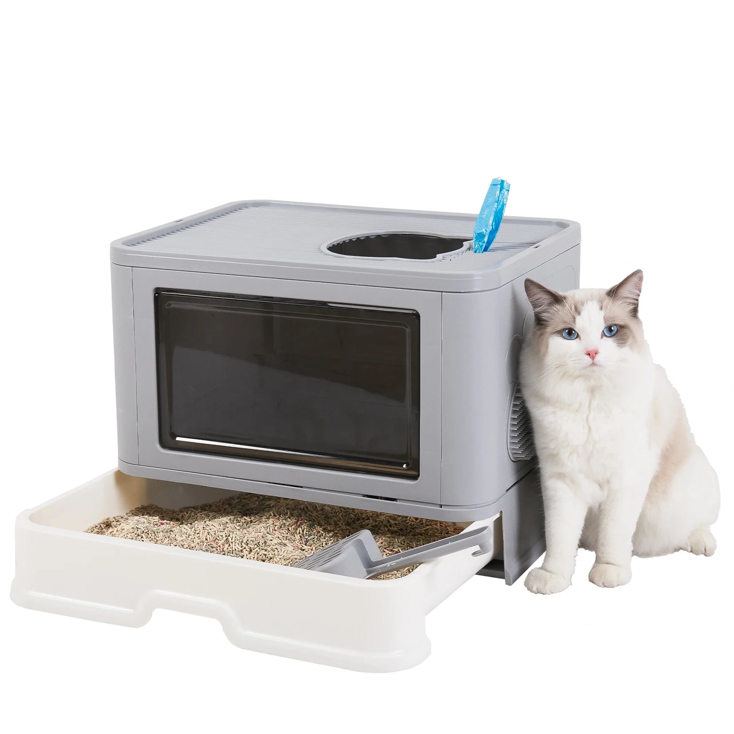 Foldable Cat Litter Box Front Entry & Top Exit Toilet Boxes